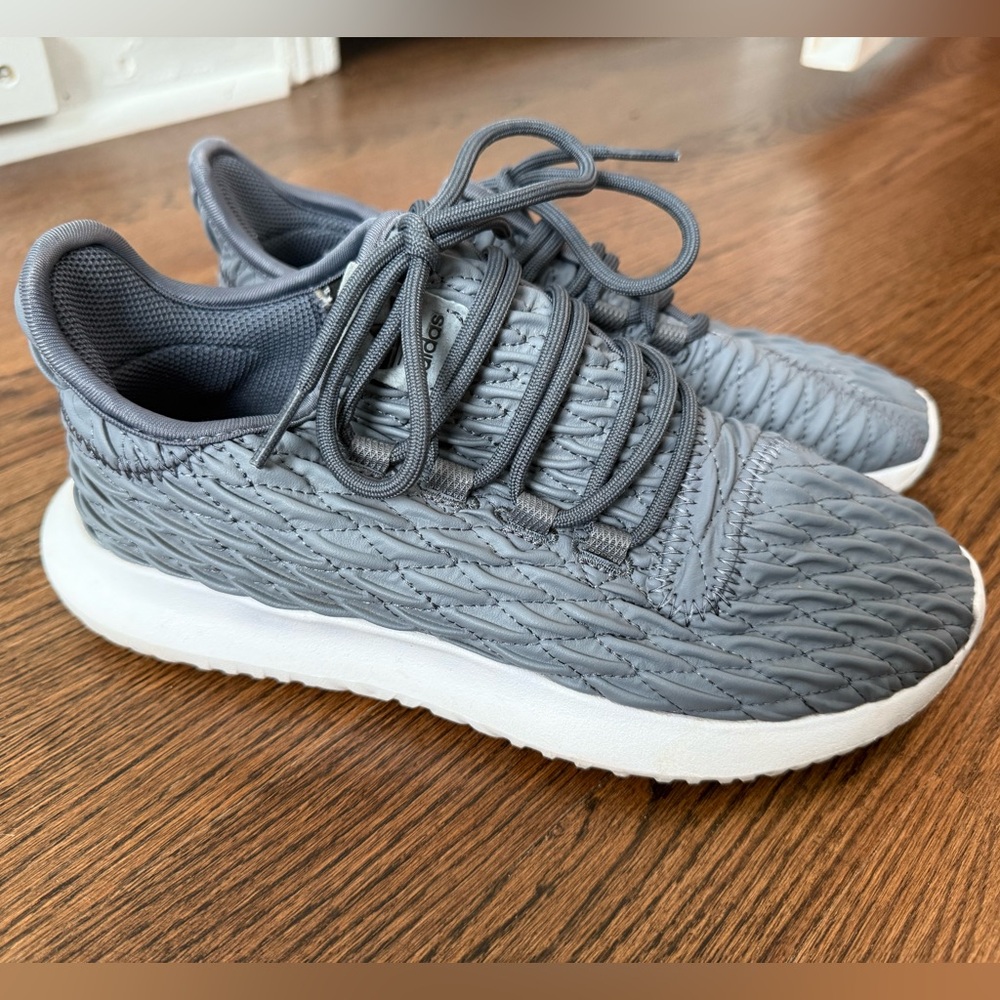 Adidas Gray and White Textured Knit Sneakers
